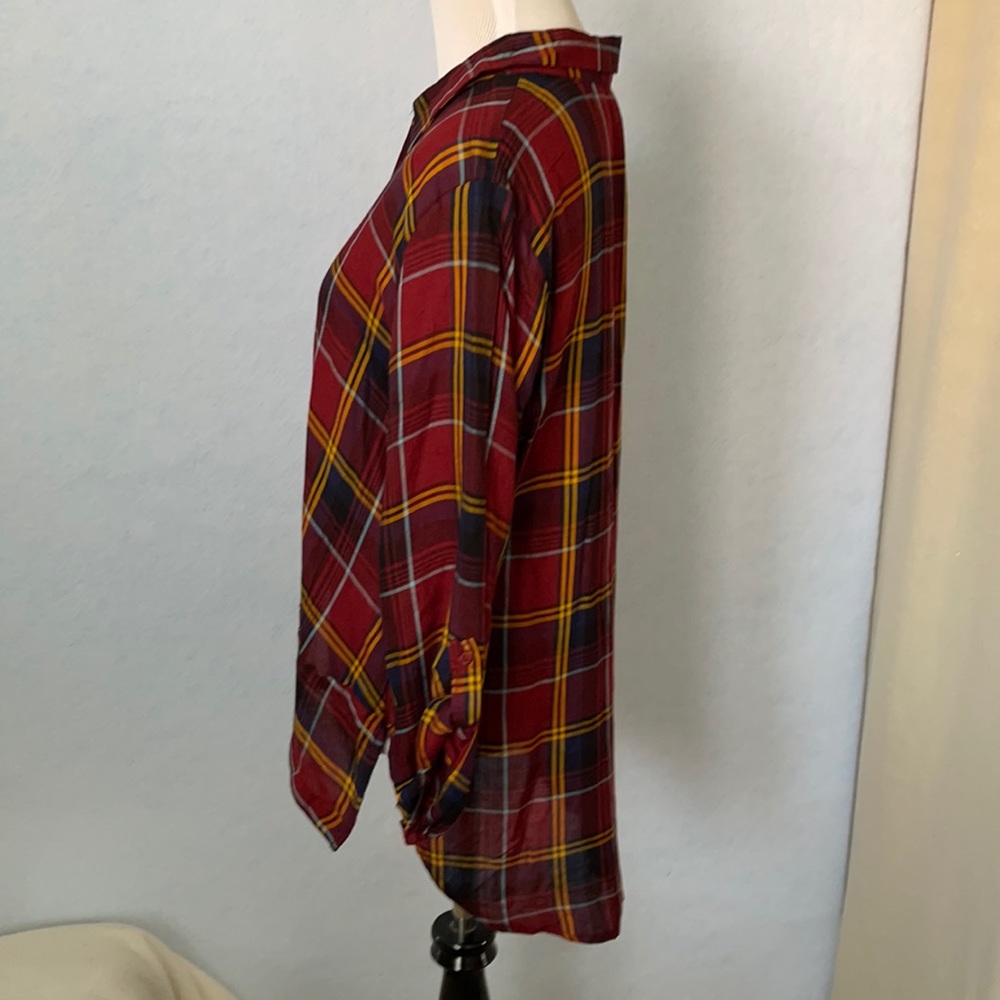 Peace & Pearls Plaid 3/4-Half Sleeve Button Shirt - Picture 9 of 12